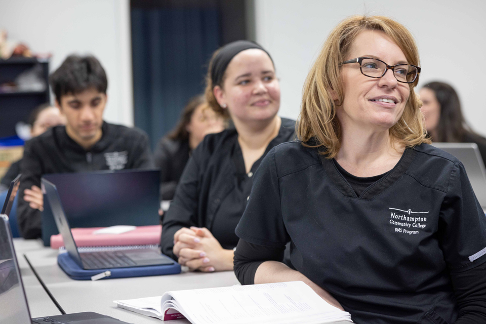 Sonography students in classroom listening to a lecture