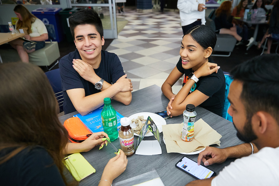 students dining on campus